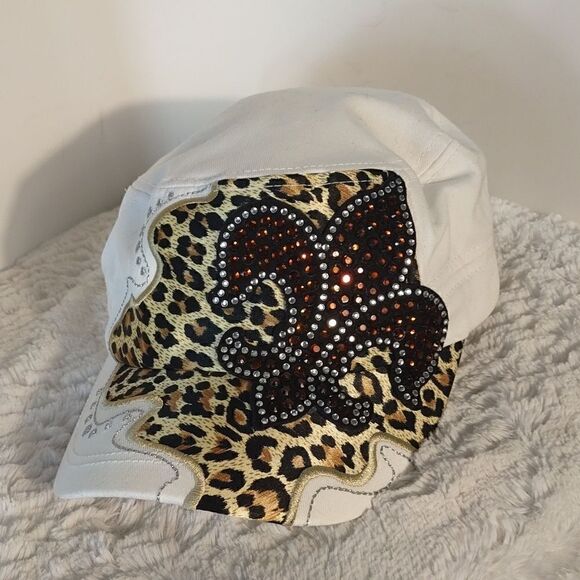 Kbethos Studded Animal Print Fleur-de-lis Woman's Cap - Picture 7 of 7